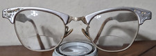 Vtge Ladies ROSE Aluminum Glasses 40 s-50 s Cats Eye W/Rhinestones 44 1/10 12KGF