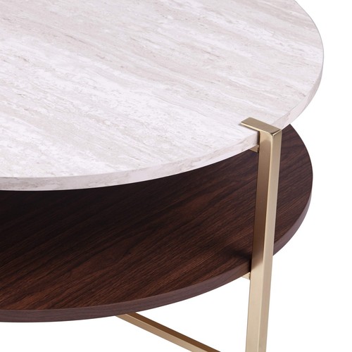 Ardmillan 33" Round Faux Marble Cocktail Table, Brass - Picture 4 of 8