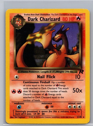 Dark Charizard 21/82 Rare Team Rocket Pokemon Unlimited MP Ken Sugimori
