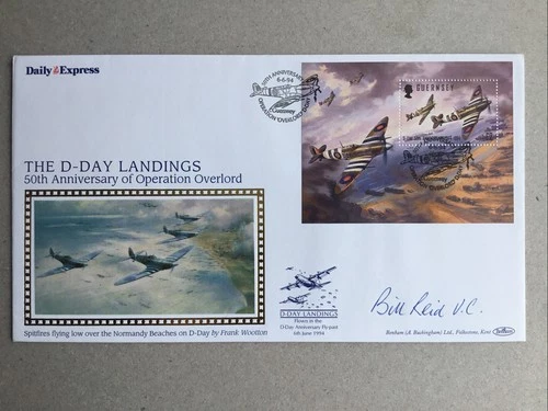 1994 Benham 50th Anniv D Day FDC With Guernsey Minature Sheet Sig BILL REID VC