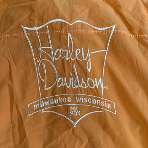 Harley-Davidson Women Medium Orange Short Sleeve Button Front Medium Milwaukee - Picture 7 of 10