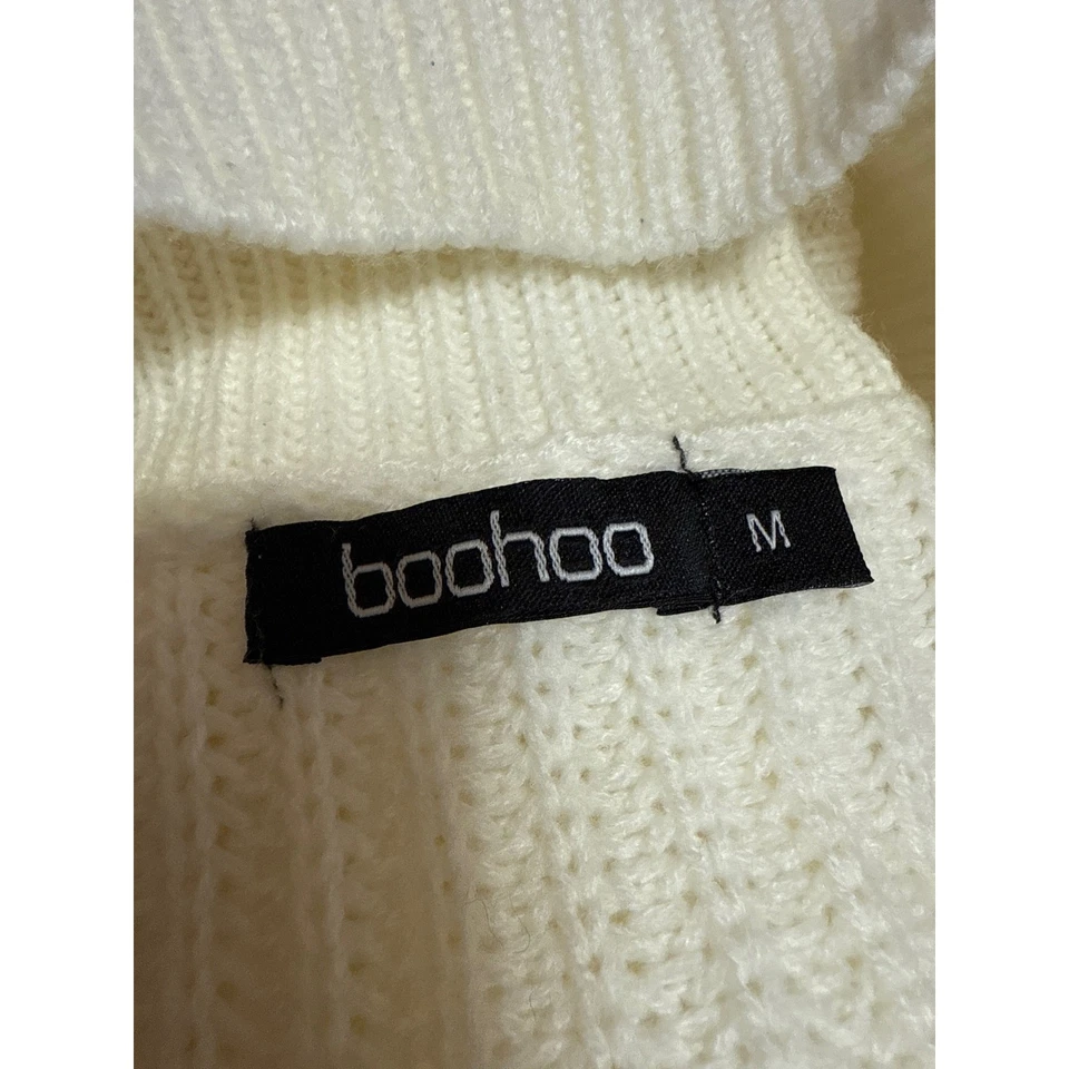 Boohoo Women's Cream White Chunky Knit Turtleneck Long Sleeve Sweater Top Size M - Image 3 of 4
