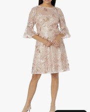Adrianna Papell Blush Pink Sequin Floral Flutter Sleeve Short Cocktail Dress 8