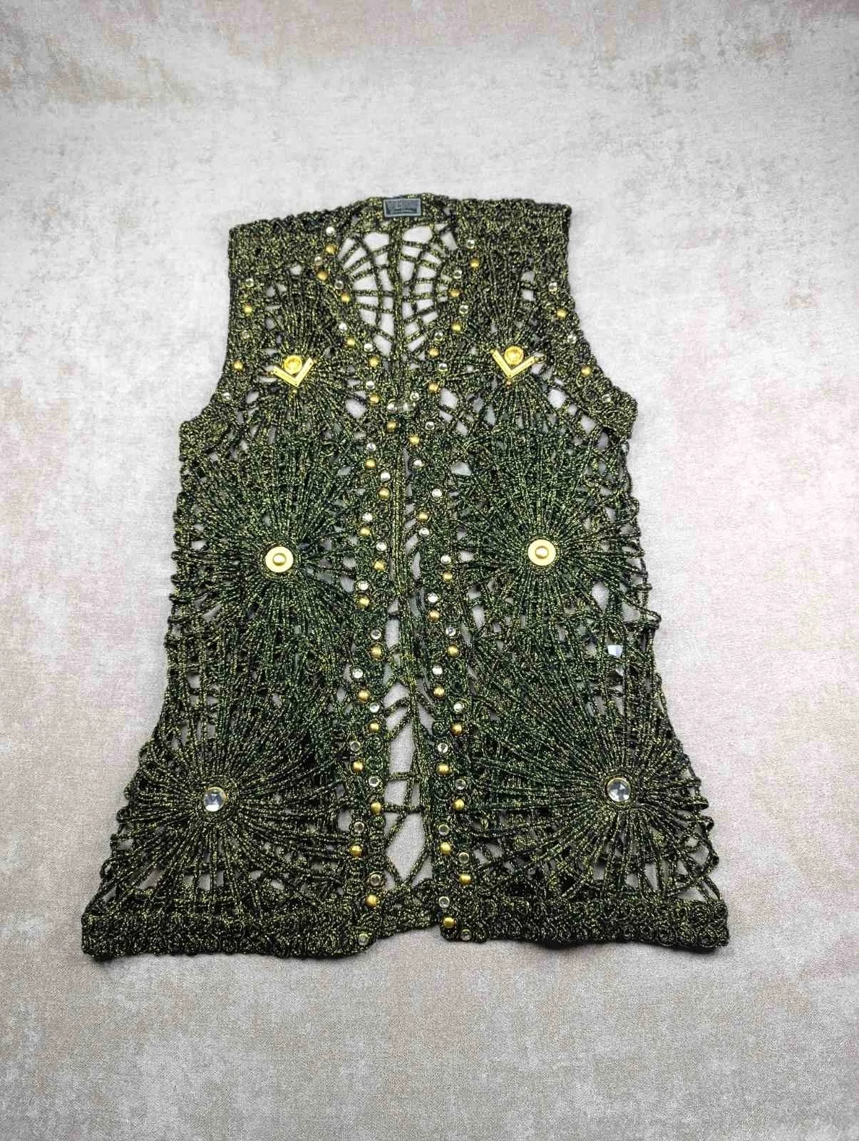 Versace — Rare Vintage 90s Versus Gianni Versace Gold Crochet Embellished Vest