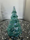 FENTON ART GLASS 1999 IRIDIZED AQUAMARINE  6.5" CHRISTMAS TREE FIGURINE
