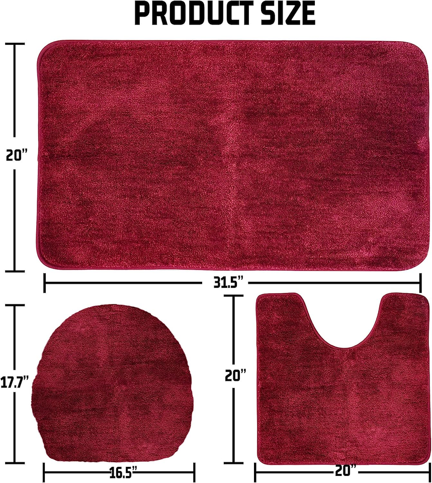 3 Piece Bath Rugs Set Toilet Cover Rug Set Ultra Soft Shaggy Bath Rugs