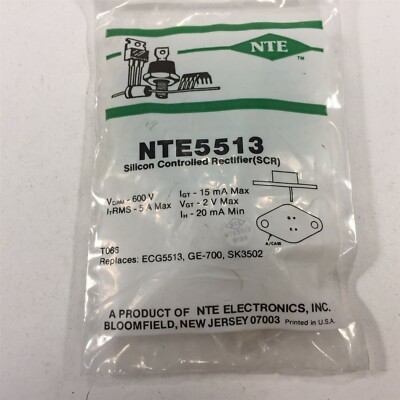 (1) NTE5513 Silicon Controlled Rectifier (SCR) 5 Amp, TO66