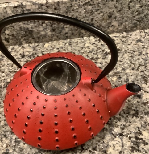Japanese Tetsubin Cast Iron Teapot Tea Kettle Pot Red 5lbs - Picture 2 of 5