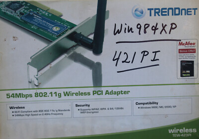 TRENDnet Wireless PCI Adapter 108Mbps 802.11g suport 64/128-Bit  TEW-423PI #353