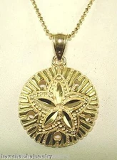 20mm Hawaiian Solid 14k Yellow Gold Diamond-Cut DC Sand Dollar Shell Pendant