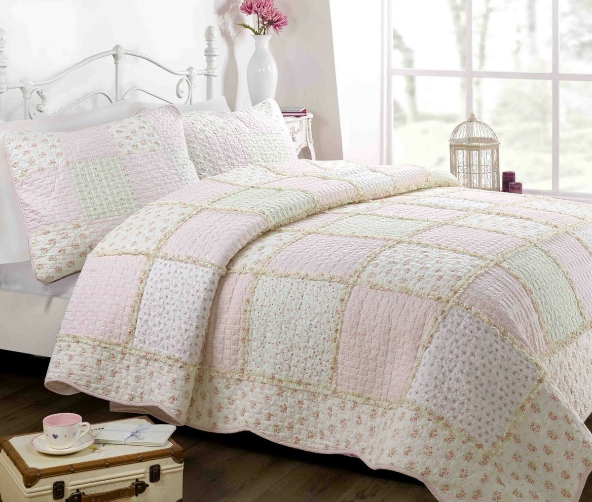 Forville Pink&Coral Real Patchwork 100%Cotton Quilt Set