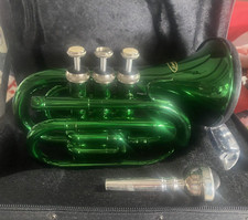 Merana Green Pocket Trumpet with Caring Case, Mouthpiece, Mute, oil excellent