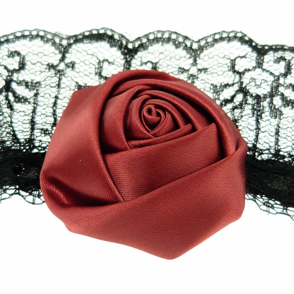 Bracelet manchette femme dentelle noir bordeaux + Bague Réglable gothique - Photo 3/4