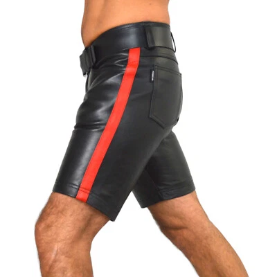 awanstar 5 pockets Leder Shorts Herren Jeansshorts mit streife Sommer lederhose - Bild 1 von 4