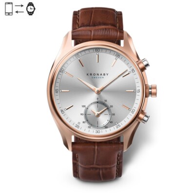 Reloj conectado Kronaby Sekel 43mm Rosa Plata correa piel marrón  S2746/1