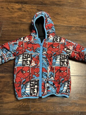 Marvel Spiderman Reversible Jacket 2 In 1 Toddler 2t Comic Style Fleeced