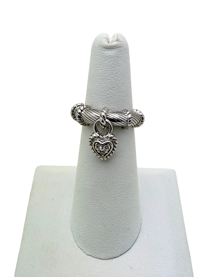 Anillo colgante Judith Ripka de plata esterlina circonita cúbica con dije de corazón talla 5 Foto 3 de 4
