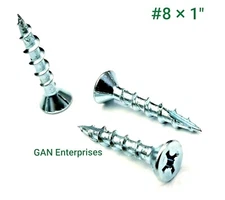 Particle Board Screws #8 x 1" Phillips Flat Type 17 Point,Nibs Zinc 1000 Pcs