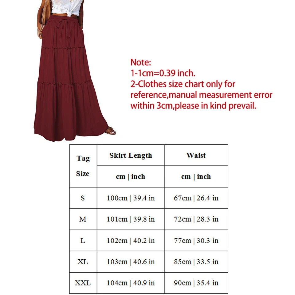 Jupe Longue Bohème Pour Femme Jupe Longue À Volants Style Fête Couleur Unie / - Photo 2/4