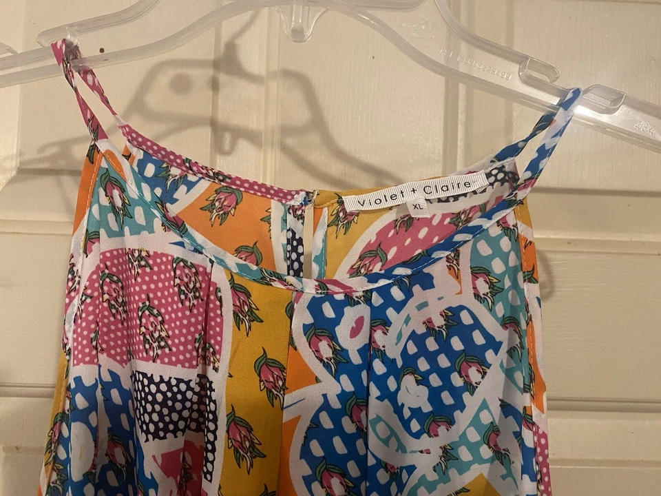 Violeta + Claire Top XL Correas de Espagueti Multi Boho Halter Hada Fluido Patchwork Foto 2 de 4