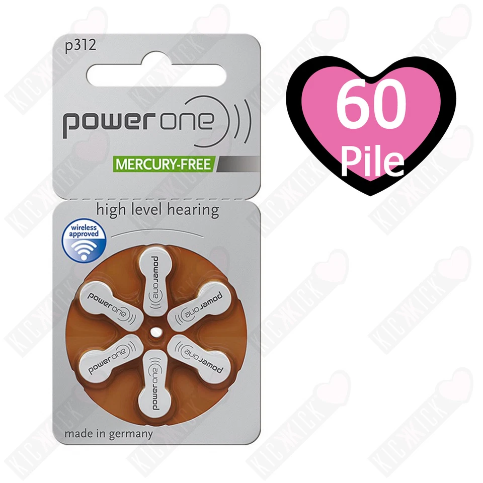 60 Batterie PILE POWERONE 312 per Apparecchi Acustici Protesi udito PR41 p312