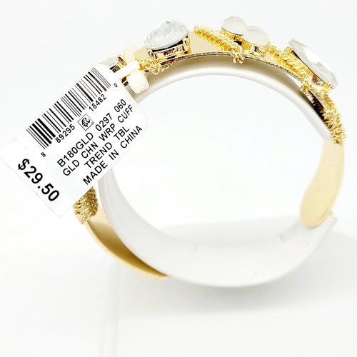 Miriam Haskell For INC Gold Tone Cuff Bracelet Chain Wrapped Big Rhinestones NWT - Picture 4 of 8