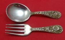 Repousse by Kirk Sterling Silver Baby Set 2pc Original 3 3/4" Infant Heirloom
