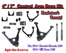 4/7" Lowering Drop CONTROL ARMS KIT+SHOCKS FOR 2014+ Chevy Silverado GMC Sierra