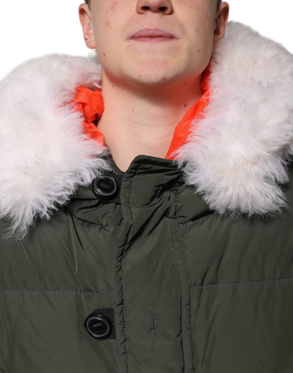 ジャケット・アウター D SQUARED2 FAUX SHEARLING HOODED COAT DSQUARED2 Jacket Green Hooded Long Sleeves Fur Shearling IT56/US46