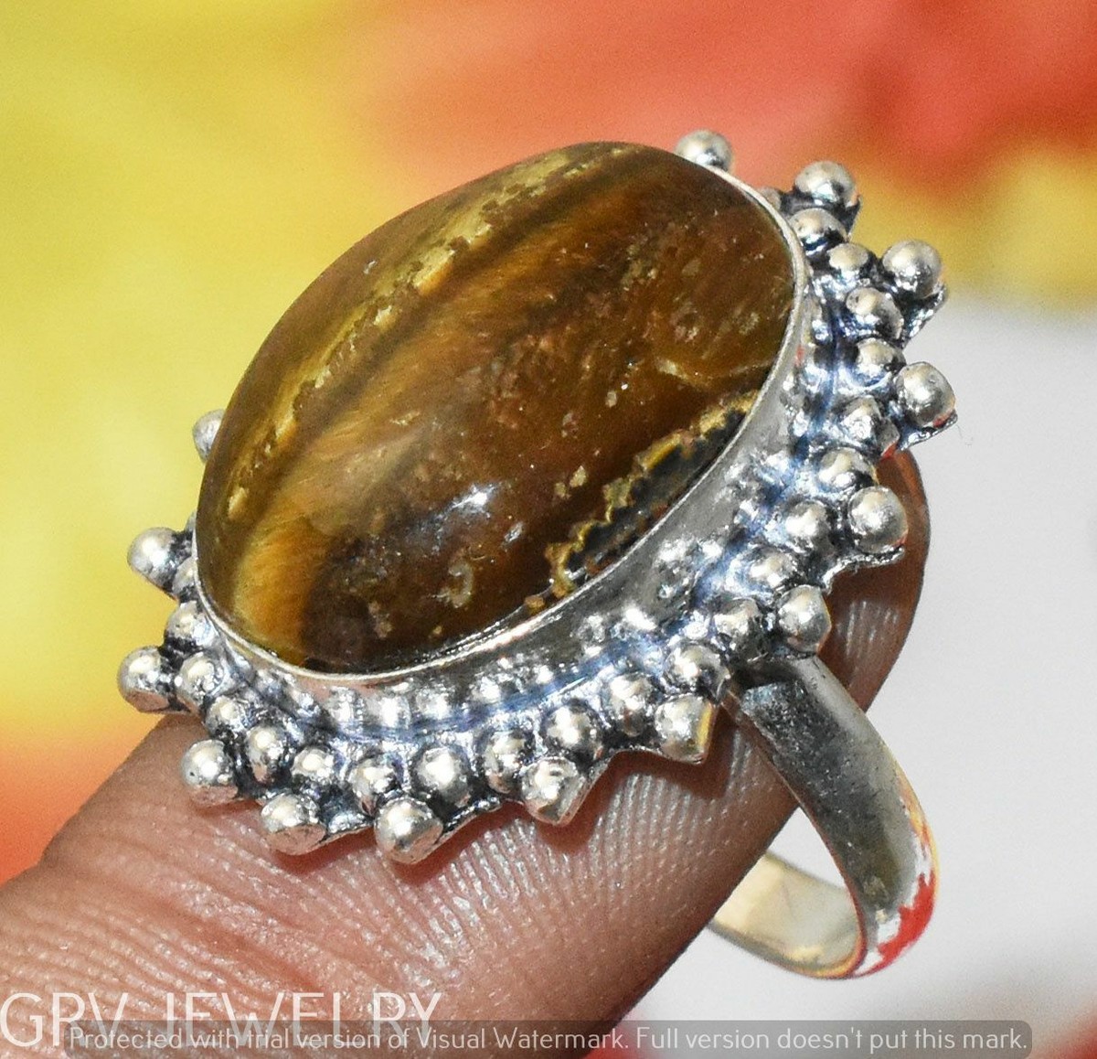 Tigers Eye Gemstone Ring 925 Sterling Silver Overlay Us Size 8