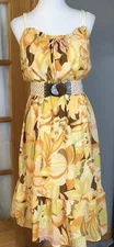 Collective Concepts Tiered Floral Dress S Midi Yellow Spaghetti Strap Romantic