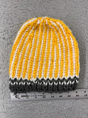 Handmade Beanie Toque Womens One Size Orange Gray Stripe Knit Acrylic Outdoors