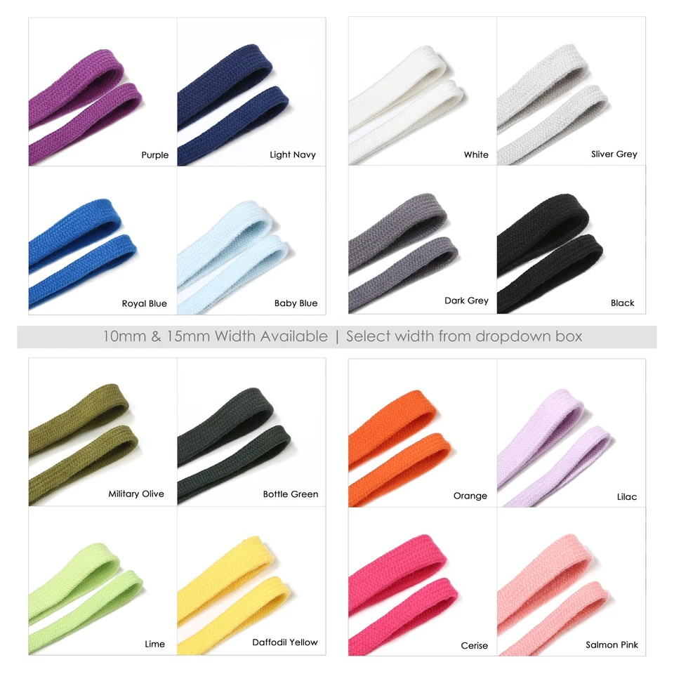 Cordón plano de algodón con cordón, 10 y 15 mm, sudadera con capucha y manualidades Foto 2 de 4