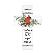 Personalized Red Cardinal Memorial Bereavement 14" Wall Cross Loss of Loved One