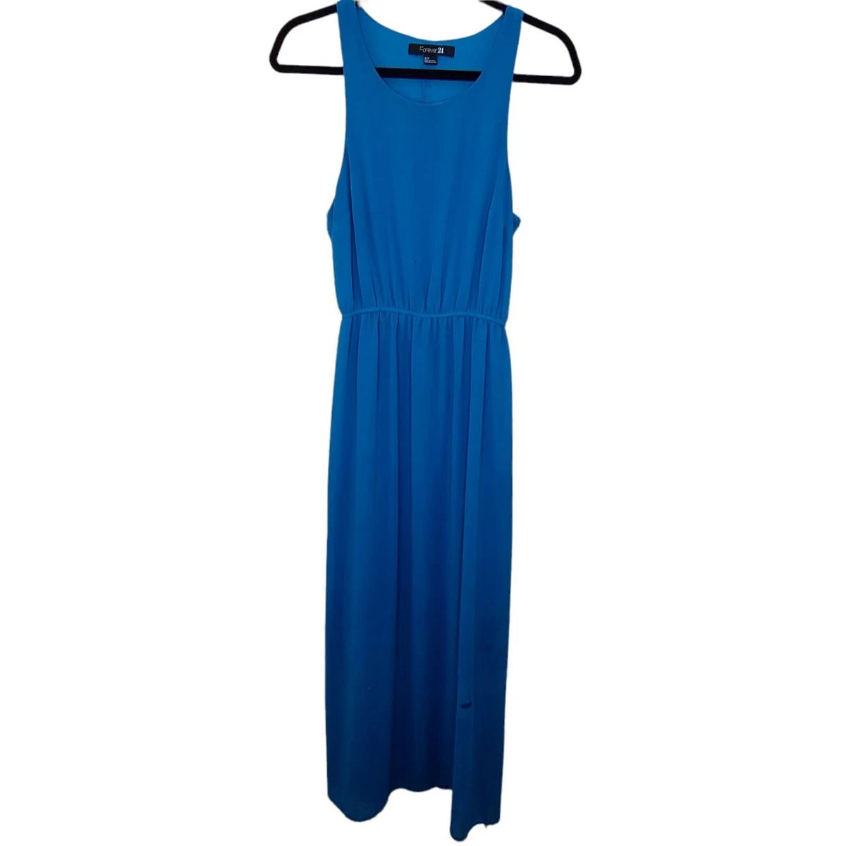 Forever 21 Womens Dress Small Blue Chiffon Maxi Sleeveless Slit
