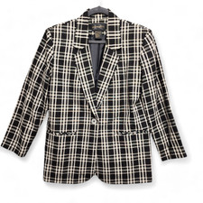 Requirements Blazer Womens 10 Linen Blend Plaid One Button Jacket New W/ Tag