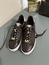 Michael Kors Logo Metallic Accent Brown Gold Low Top Lace Up Women's Sneakers
