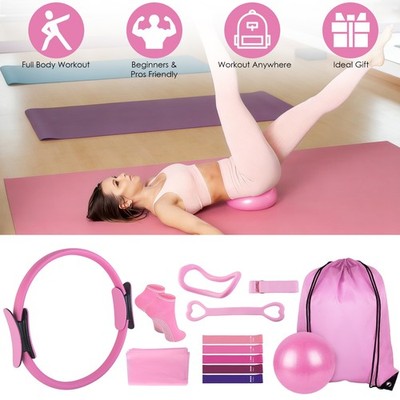 14Pcs Pilates Ring Essentials Yoga Strap For Women & Yoga Ball Arm Stretcher+Bag