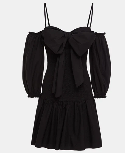 MINI ABITO ROSSO Valentino spalle fredde cotone elasticizzato popeline nero Taglia 40