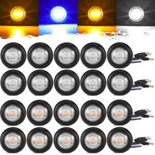 Partsam 20Pcs Dual Color 3/4" Round LED Marker Light Amber to Blue/White Auxi...