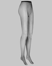 Maison Close Lurex Fishnet Tights, Black With Silver Lurex Thread, Made In Italy