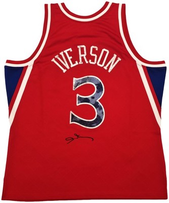 76ers Allen Iverson Auto Red Mitchell Ness 96-97 Swingman NBA 75