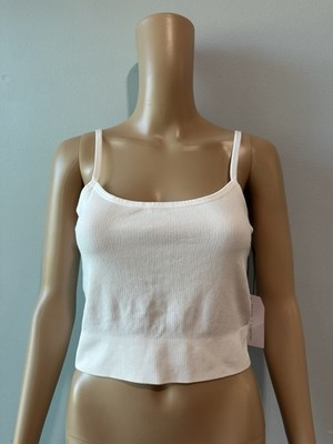 better / together white knit scoop neck spaghetti strap cropped tank top L #sum 