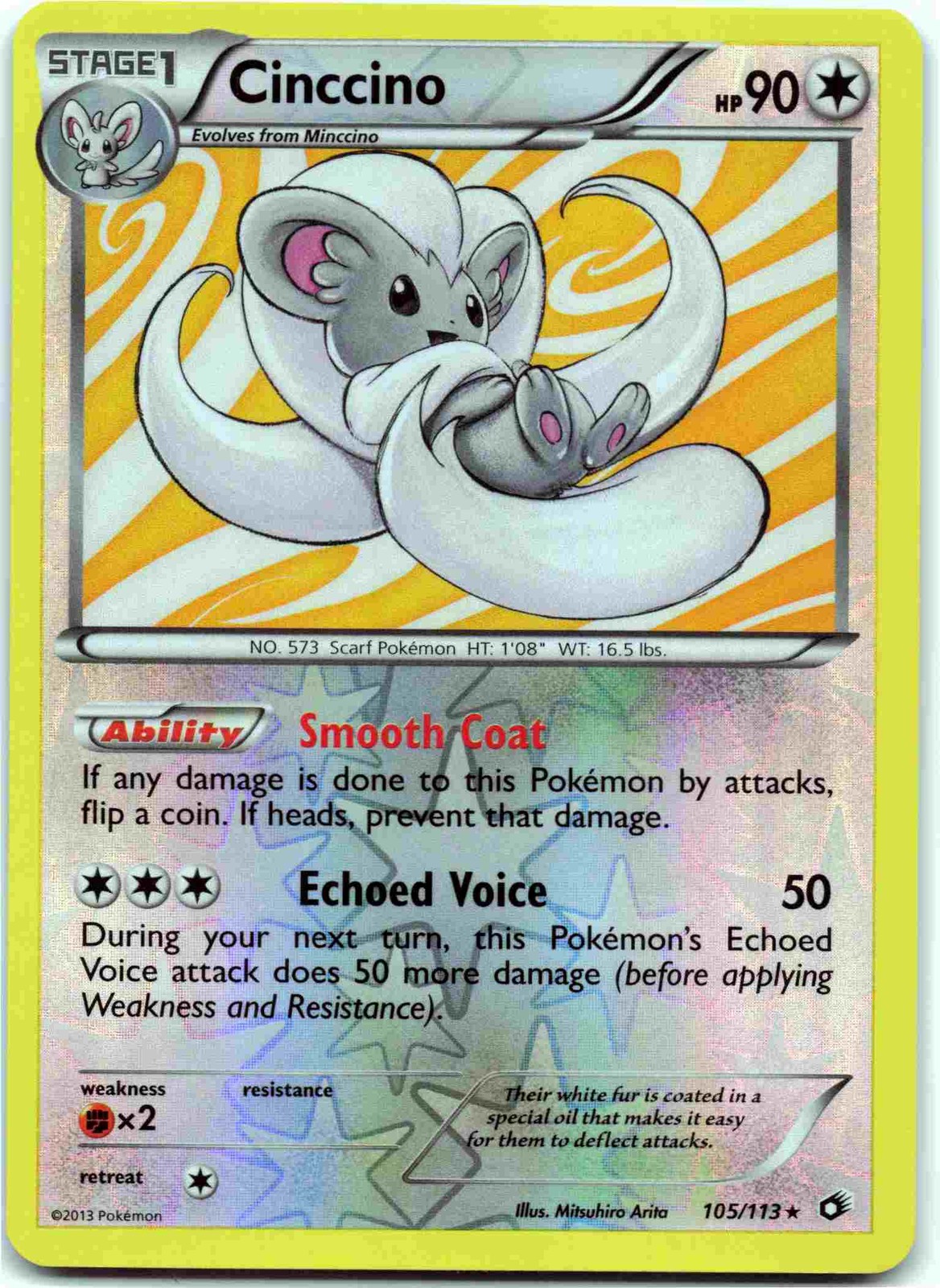 Cinccino Holo Rare Legendary Treasures LTR Colorless Reverse Holo 105/113 LP