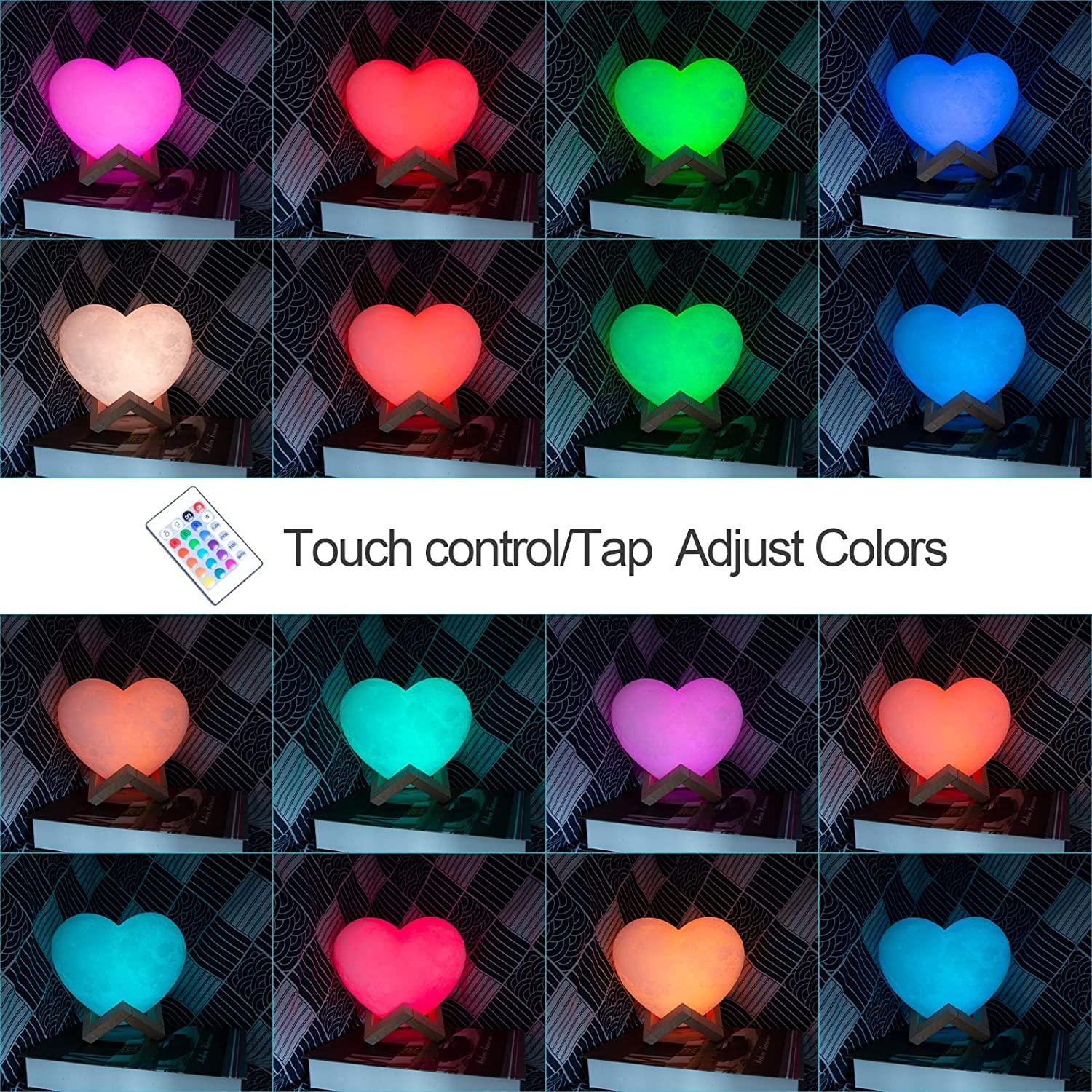 Lampe LED Coeur 3D Dimmable avec Télécommande et Batterie sans Fil - 3