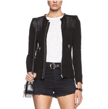 IRO Hurley Boucle Knit Jacket Black Leather trim Size 34/US 2 478