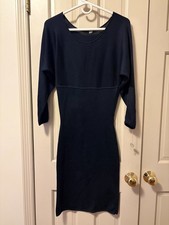 VINTAGE NWT TAHARI Dark  Navy Stretch Silk Knit Dress Minimalist Classy MEDIUM
