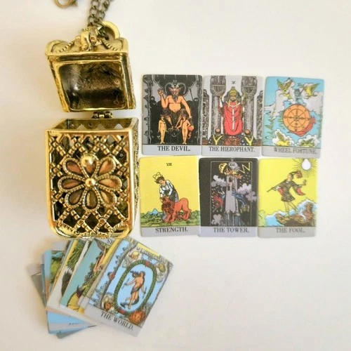 Unique Tarot Card Locket Necklace Women Gold NWOT 22 Major Arcana Filigree - product listing photo
