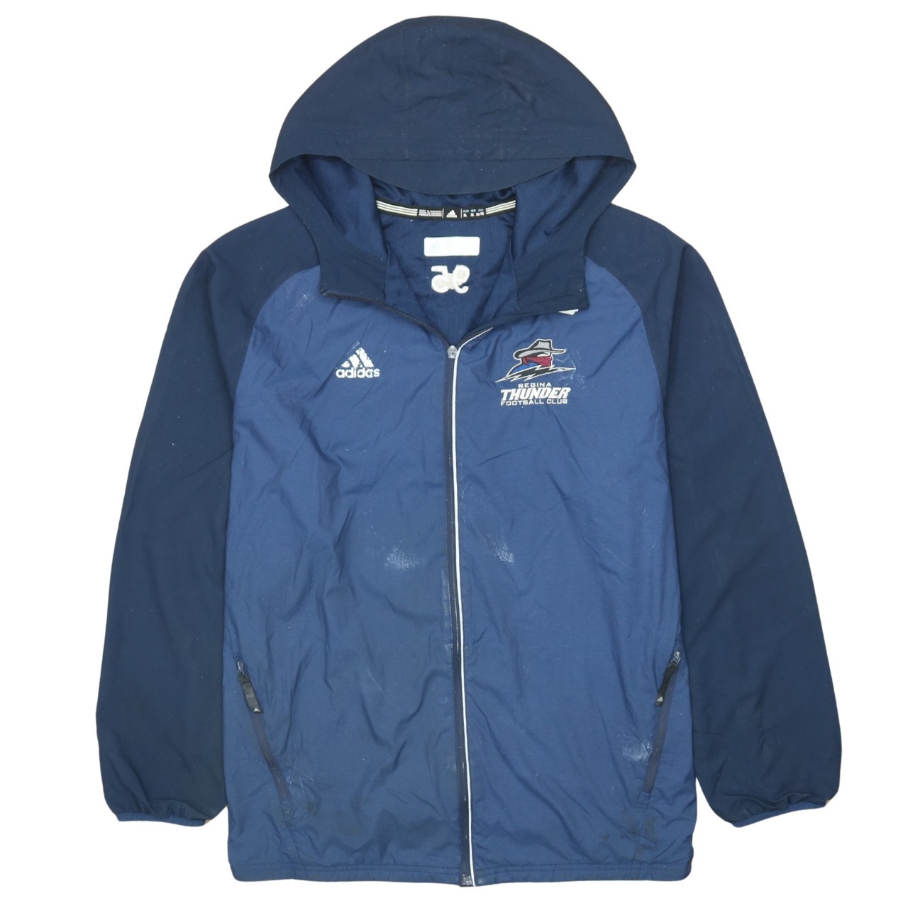 Adidas Mens Windbreaker Jacket Navy Blue Hooded Relaxed Fit Zip Pocket XL