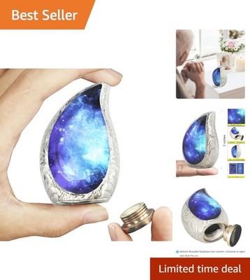 Durable Blue Brass Urn for Ashes - Elegant Teardrop Keepsake Container